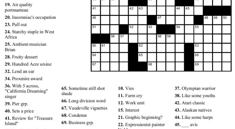 Thomas Joseph Crossword Printable Version