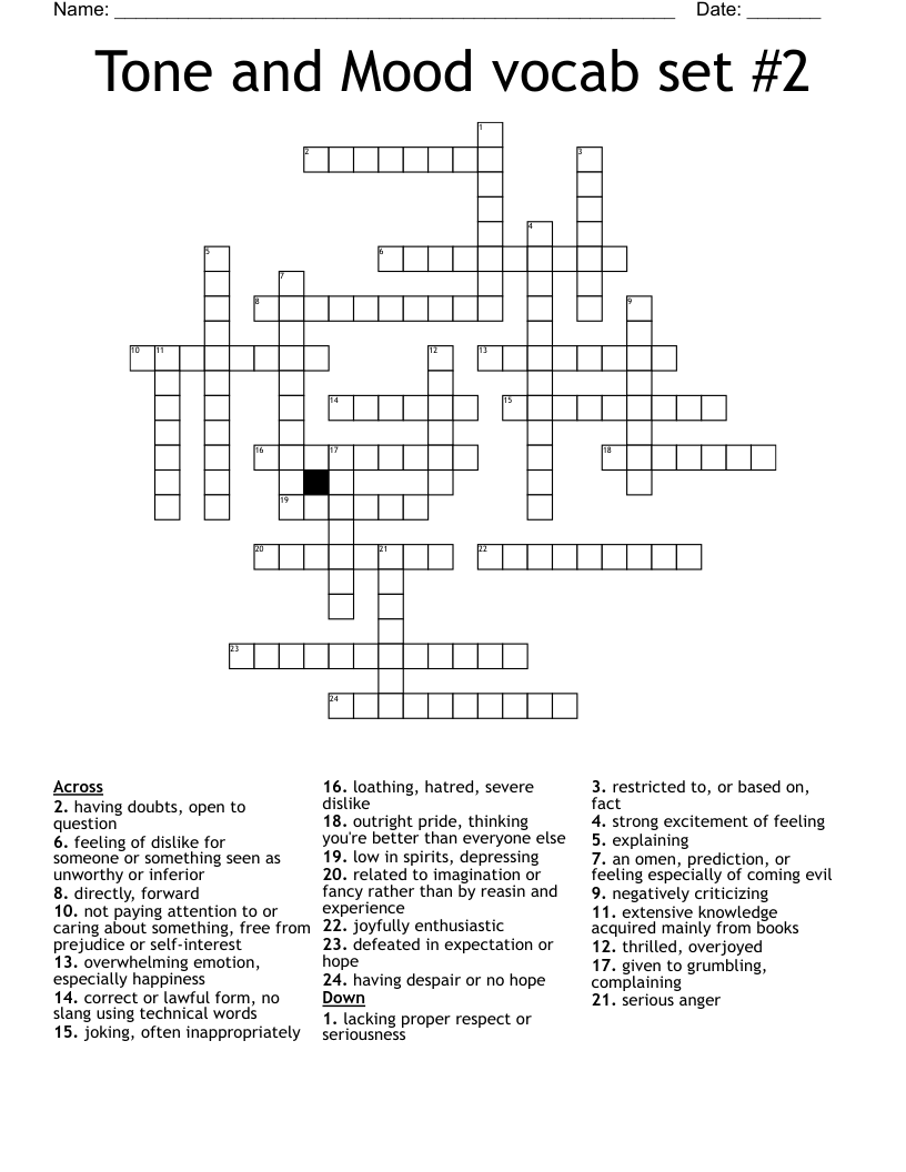 Tone And Mood Vocab Set 2 Crossword WordMint