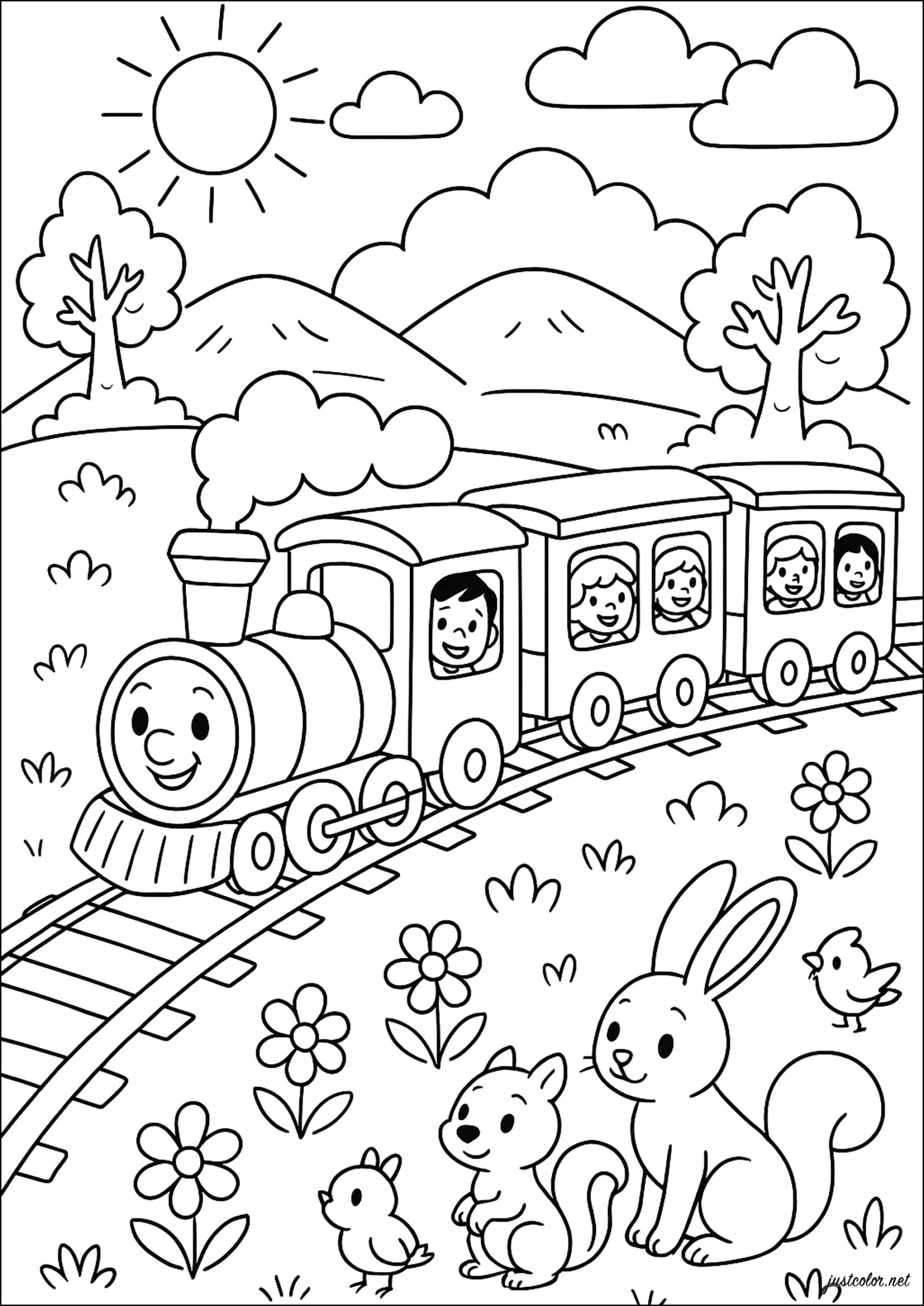 Train Travel With Friends Transport Coloring Pages