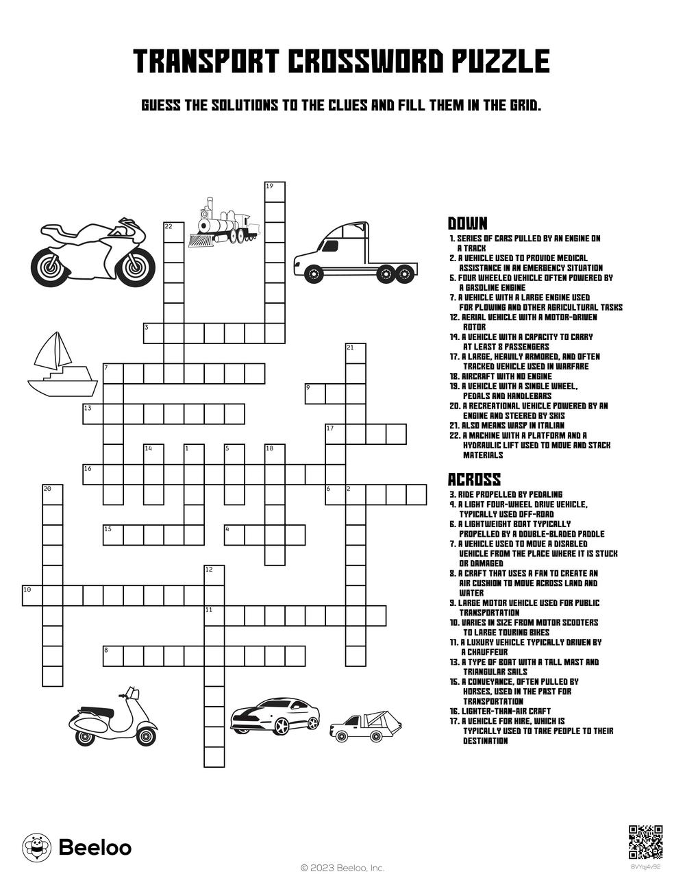 Transport Crossword Puzzle Beeloo Printable Crafts And Activities For Kids