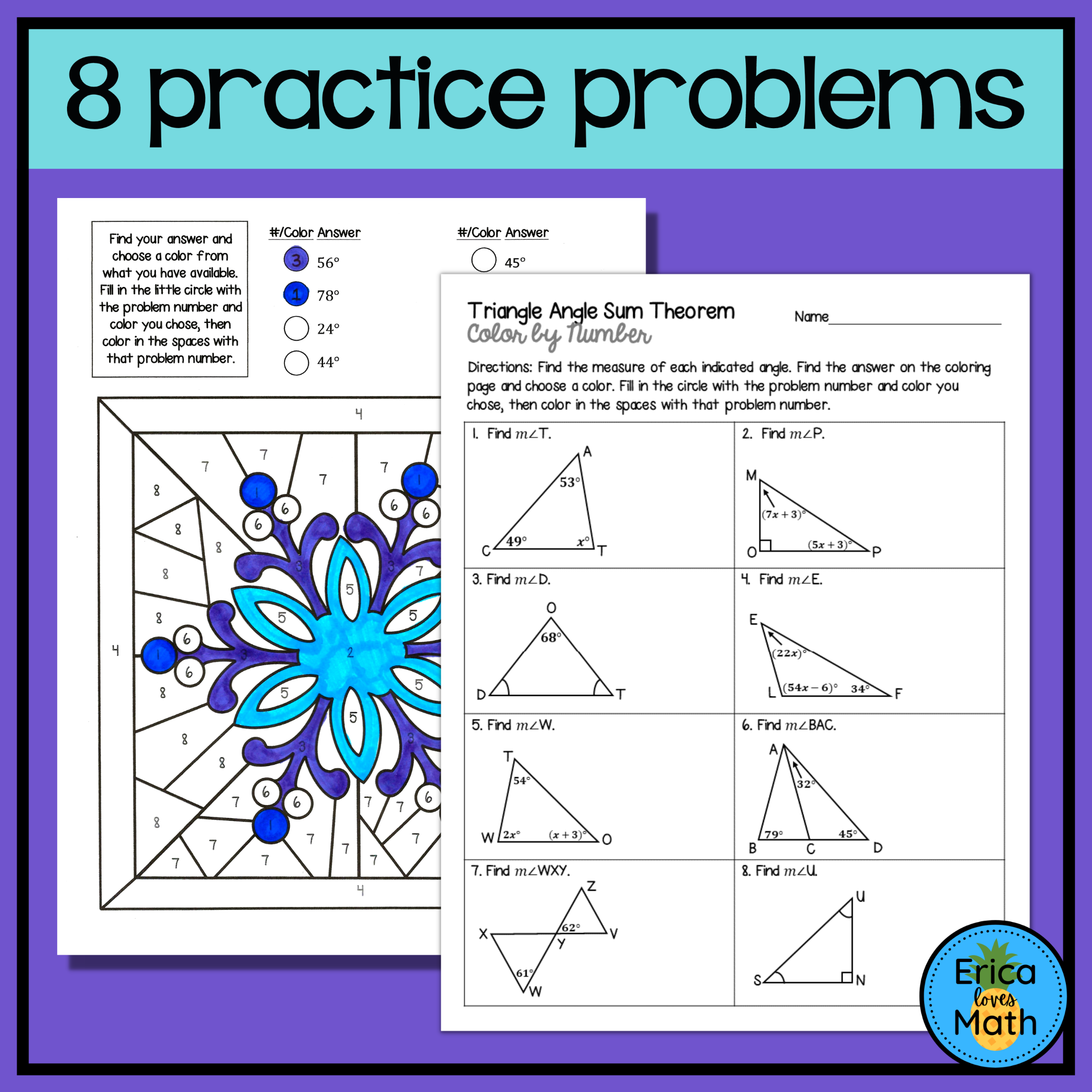 Triangle Angle Sum Theorem Color By Number Activity Winter Christmas Made By Teachers