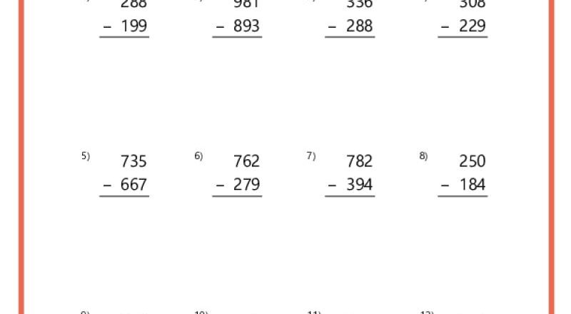 Triple Digit Subtraction With Regrouping Worksheets