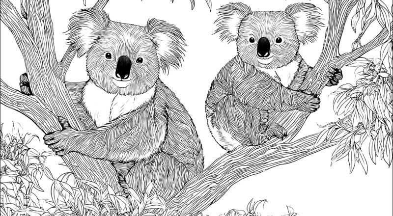 Two Koalas In A Tree Koala Coloring Pages For Adults