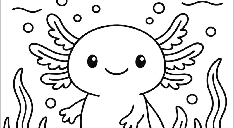 Underwater Adventure With A Cute Axolotl Axolotl Coloring Pages