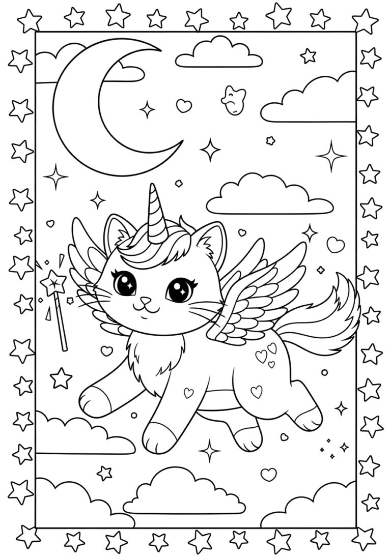 Unicorn Kitty Color Page Free Printable For Kids