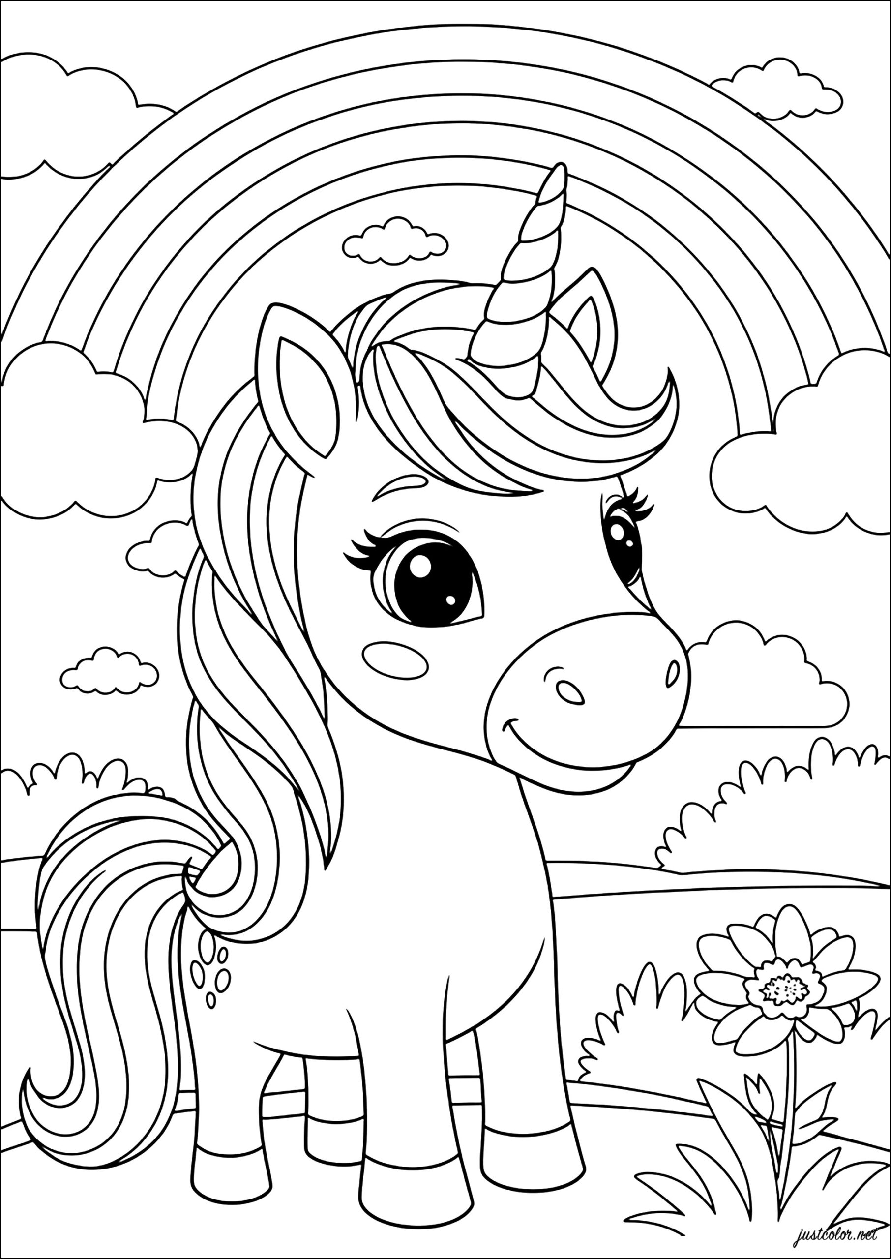 Unicorn Under A Rainbow Unicorn Coloring Pages
