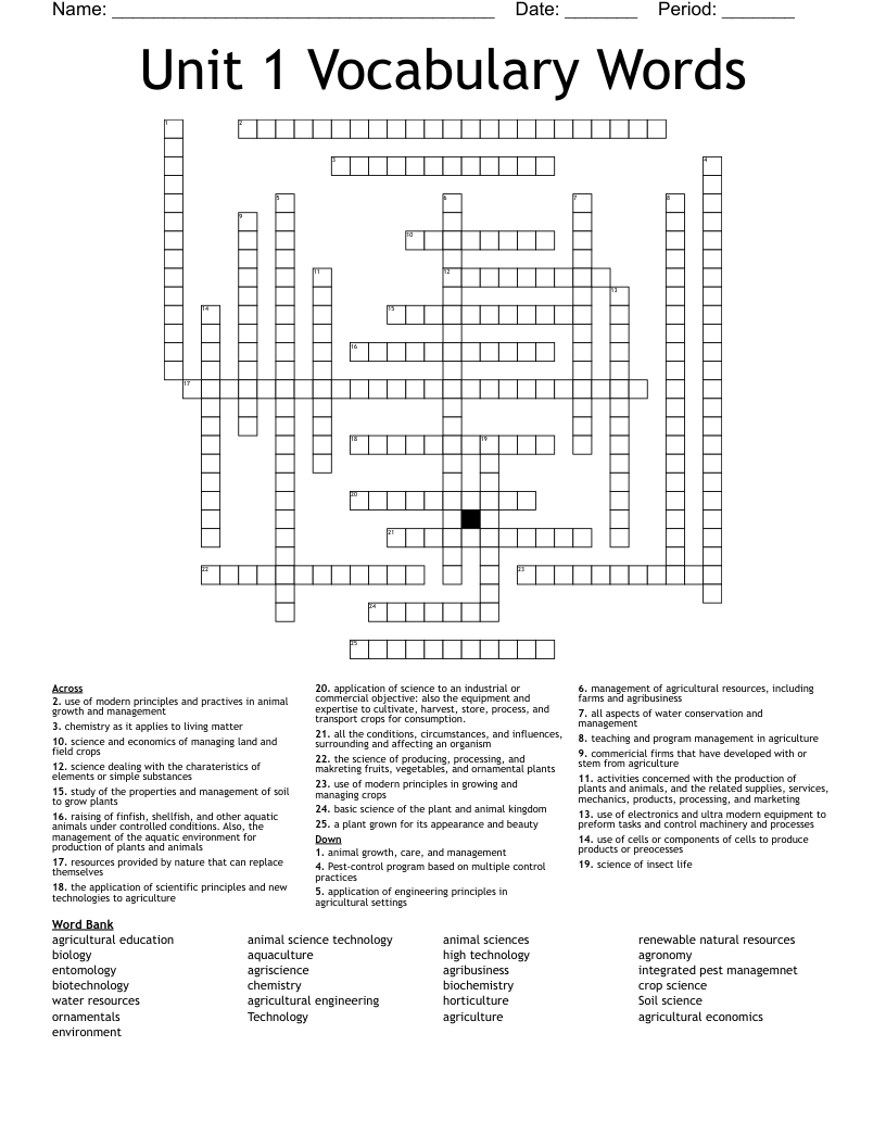 Unit 1 Vocabulary Words Crossword WordMint Unit 1 Vocabulary Words Crossword WordMint