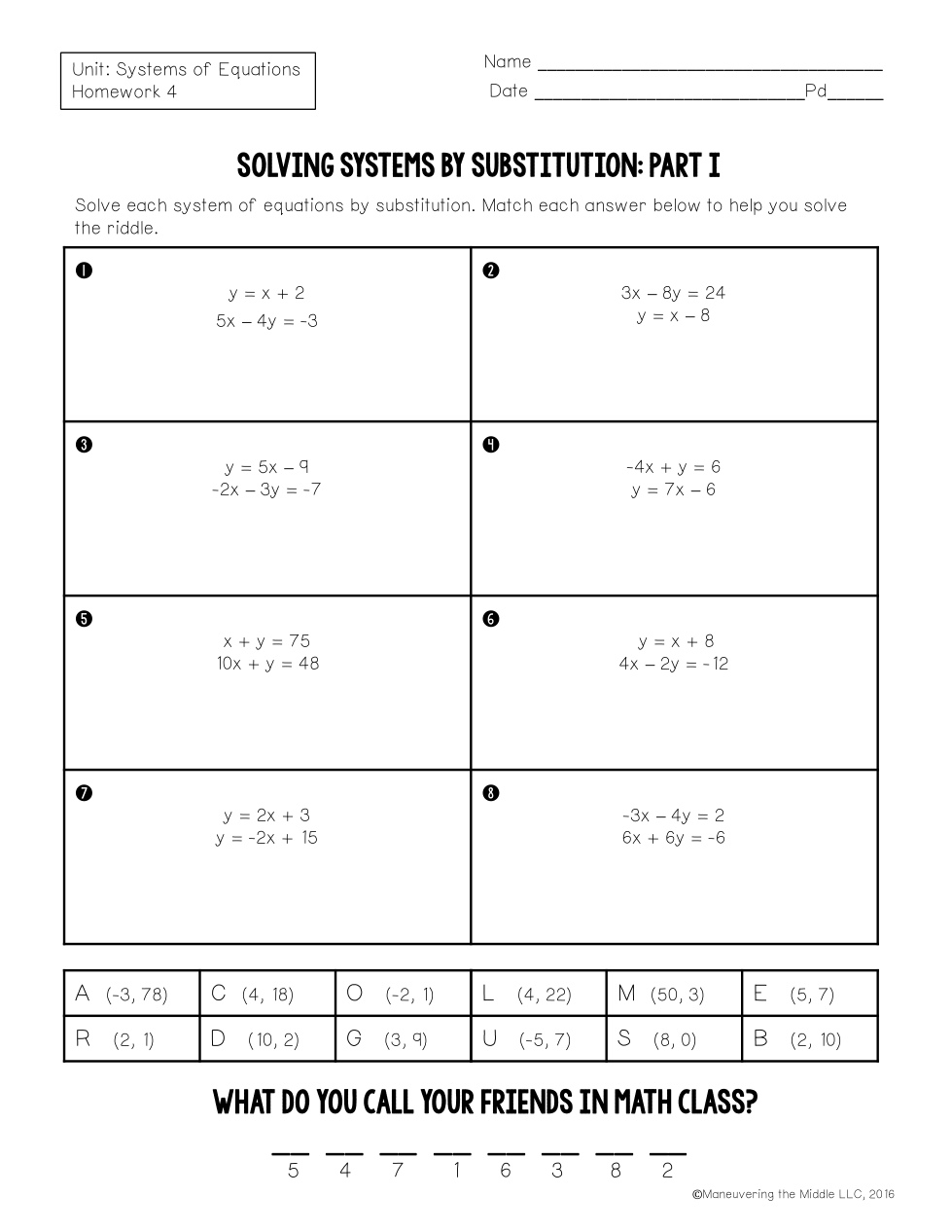 Unit 5 Lesson 4 Homework Solving Systems By Substitution 1 Josh Agee Library Formative