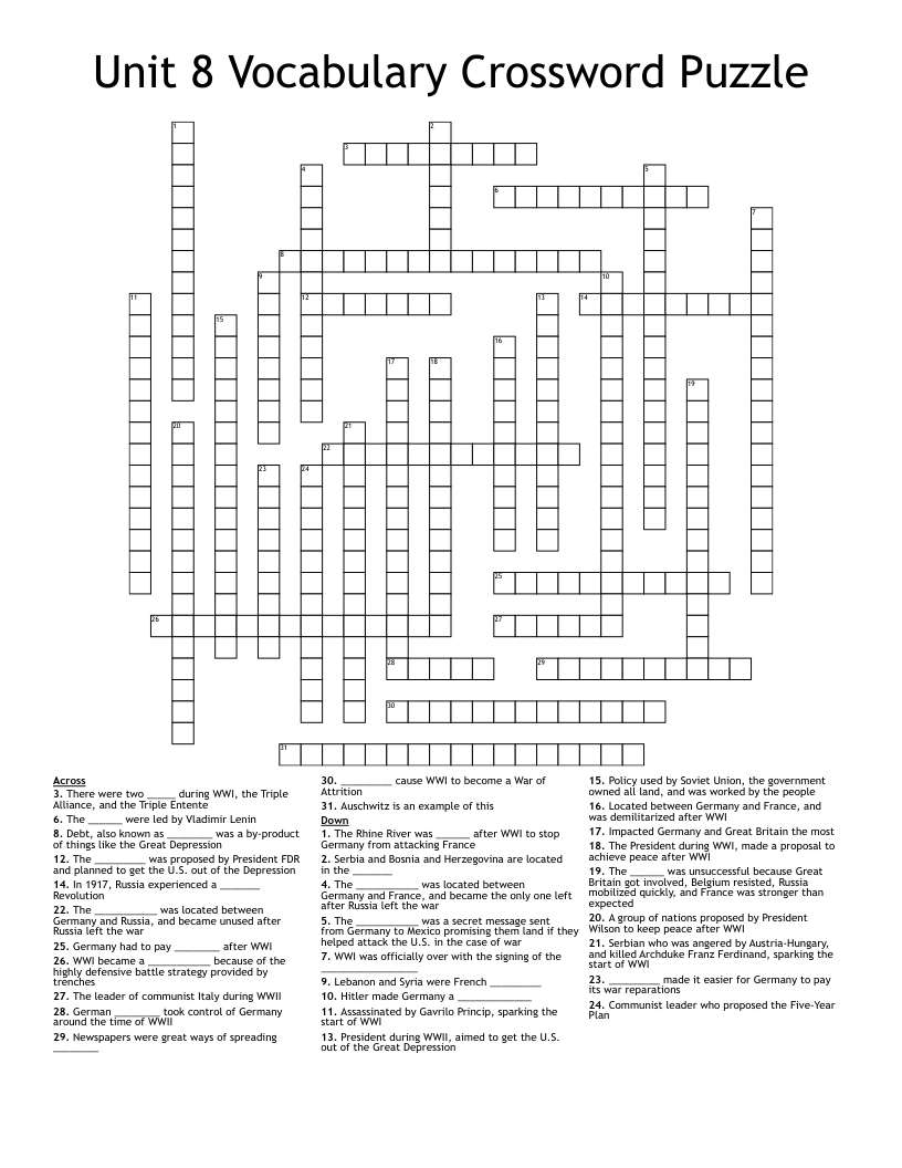 Unit 8 Vocabulary Crossword Puzzle WordMint