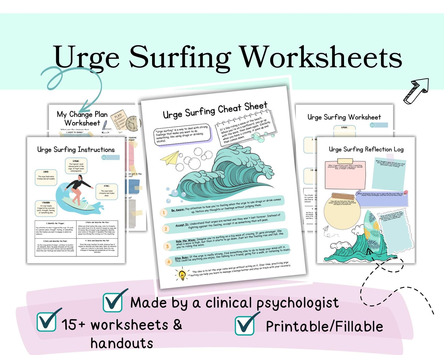 Urge Surfing Worksheets Urge Surfing DBT Worksheets Dialetical Behavior Therapy Worksheets Urge Surfing Activity Addiction Worksheets Etsy Israel