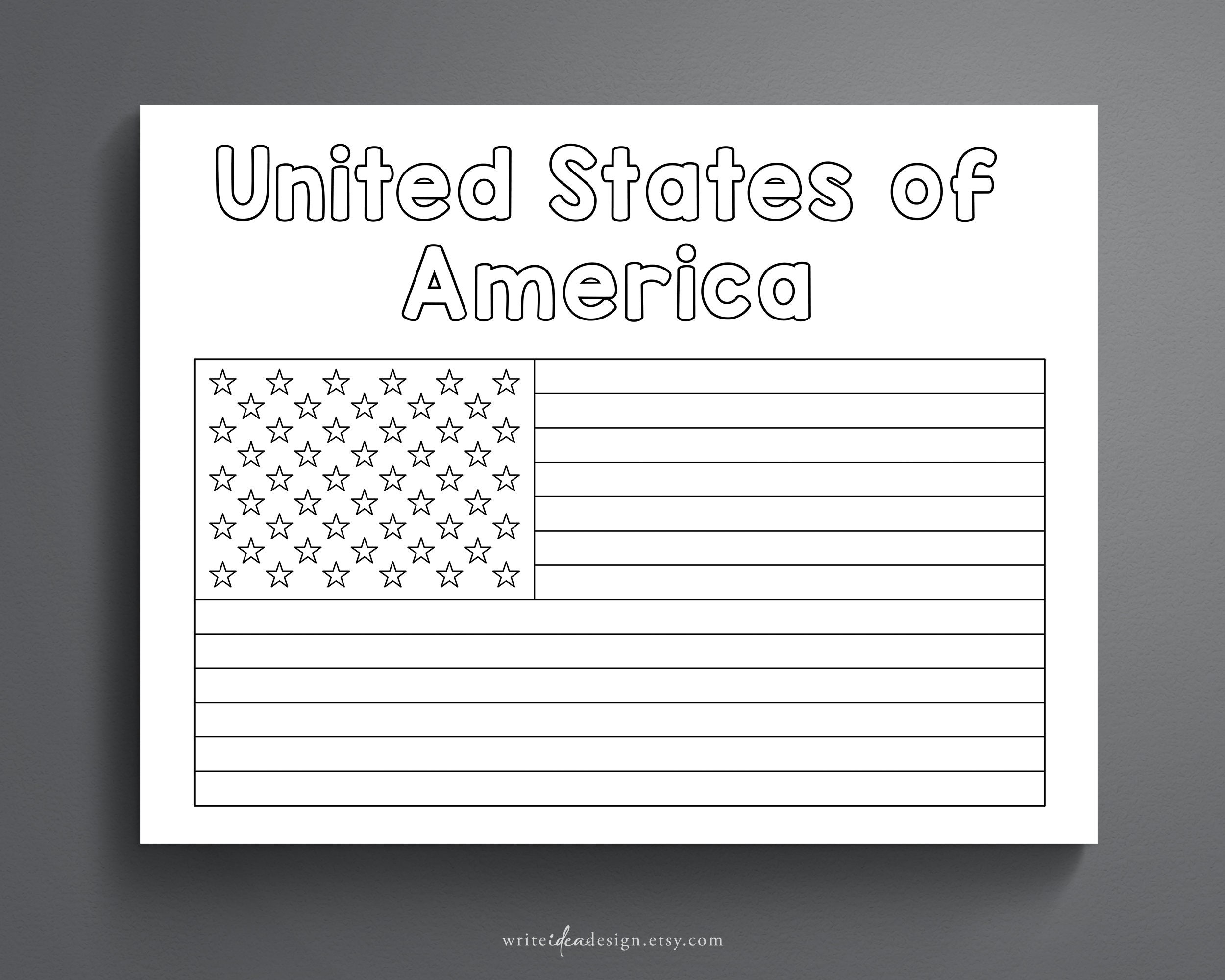 USA Flag Coloring Page Printable American Flag Activity PDF Etsy