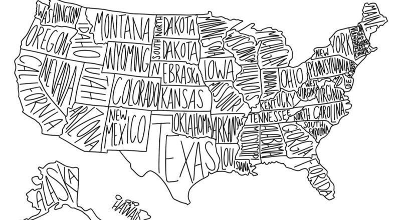 USA State Map Coloring Page United States Geography digital Download Etsy