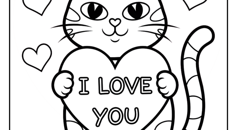 Valentine Cat Coloring Pages 8 Free Printable PDF Pages Cute Animals Coloring Pages