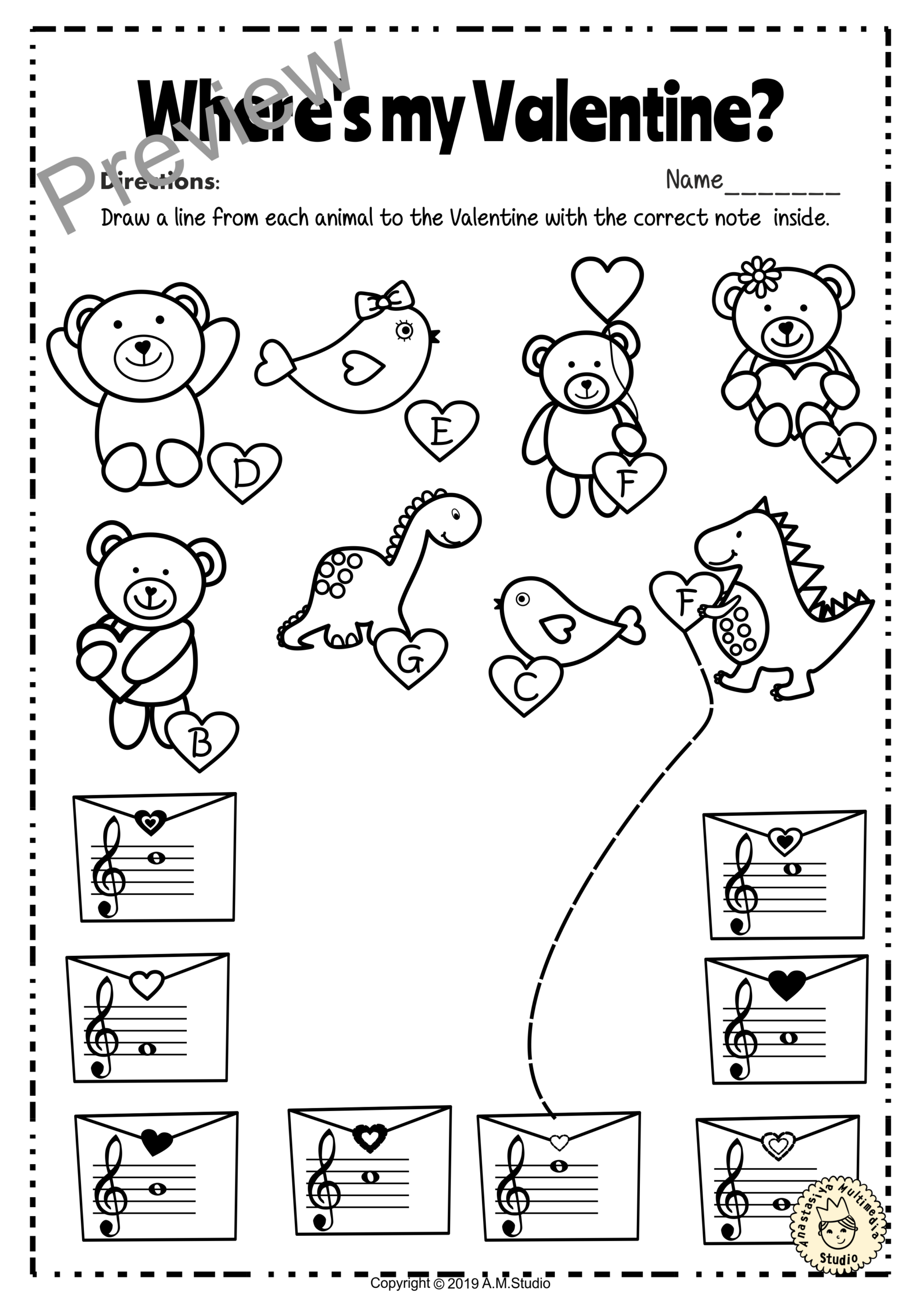 Valentine s Day Treble Clef Note Reading Worksheets Valentine s Day Treble Clef Note Reading Worksheets
