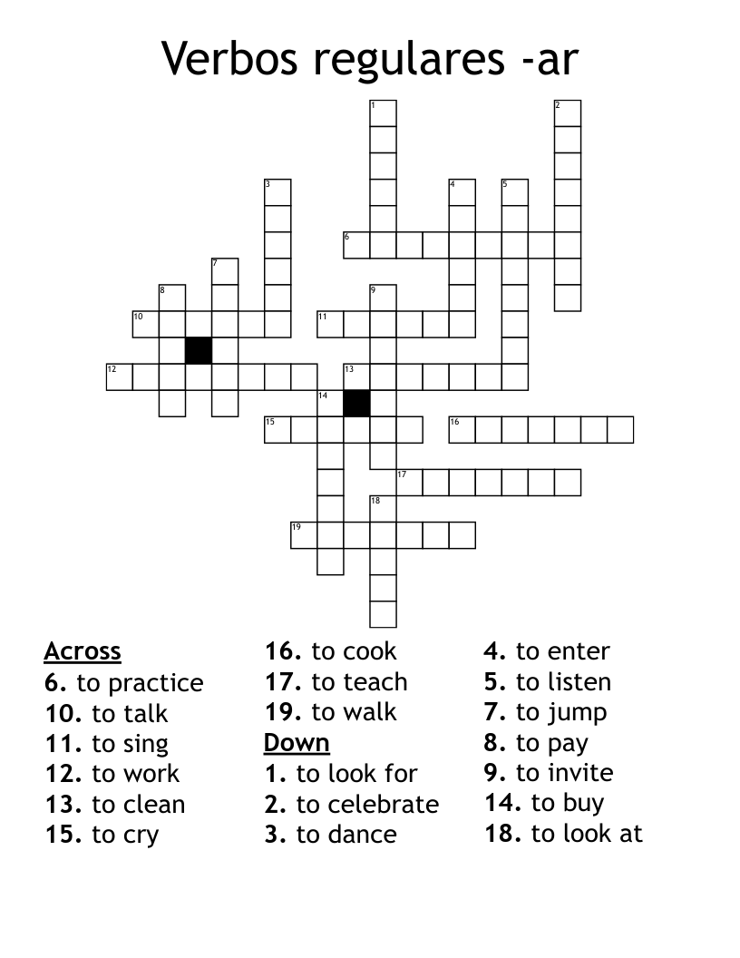 Verbos Regulares ar Crossword WordMint Verbos Regulares ar Crossword WordMint