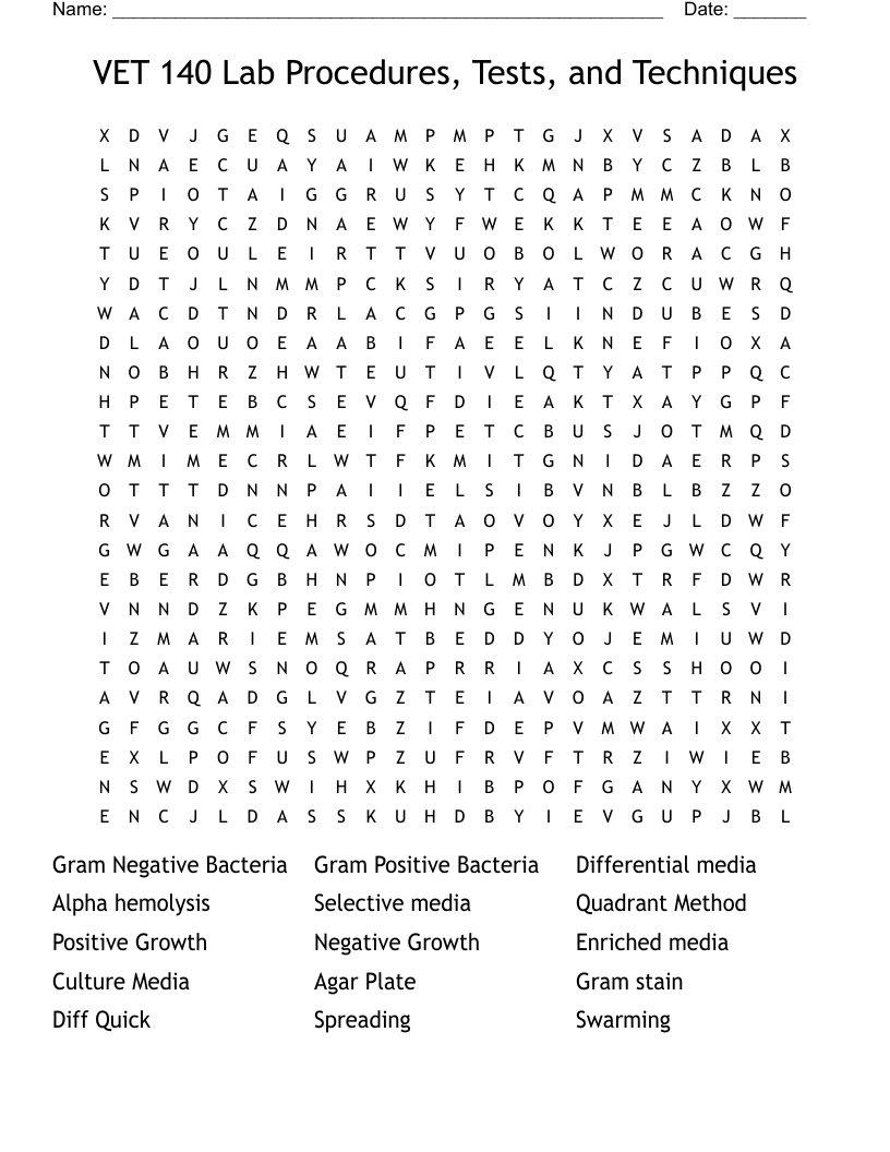 VET 140 Lab Procedures Tests And Techniques Word Search WordMint VET 140 Lab Procedures Tests And Techniques Word Search WordMint