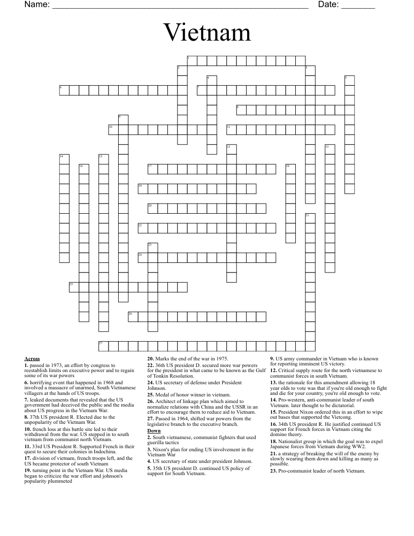 Vietnam Crossword WordMint