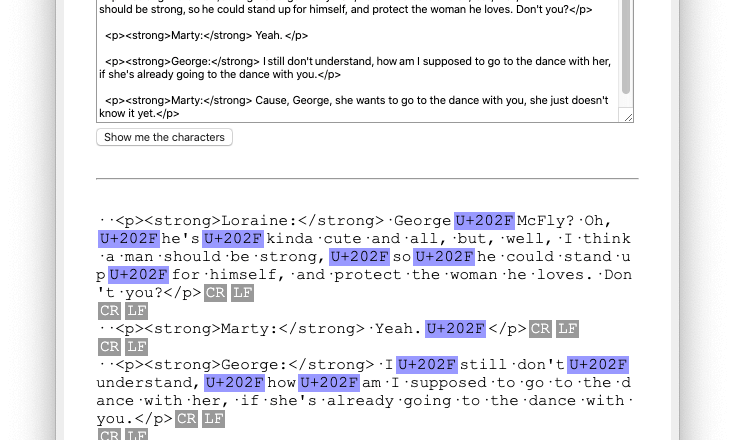 View non printable characters Qreativbox