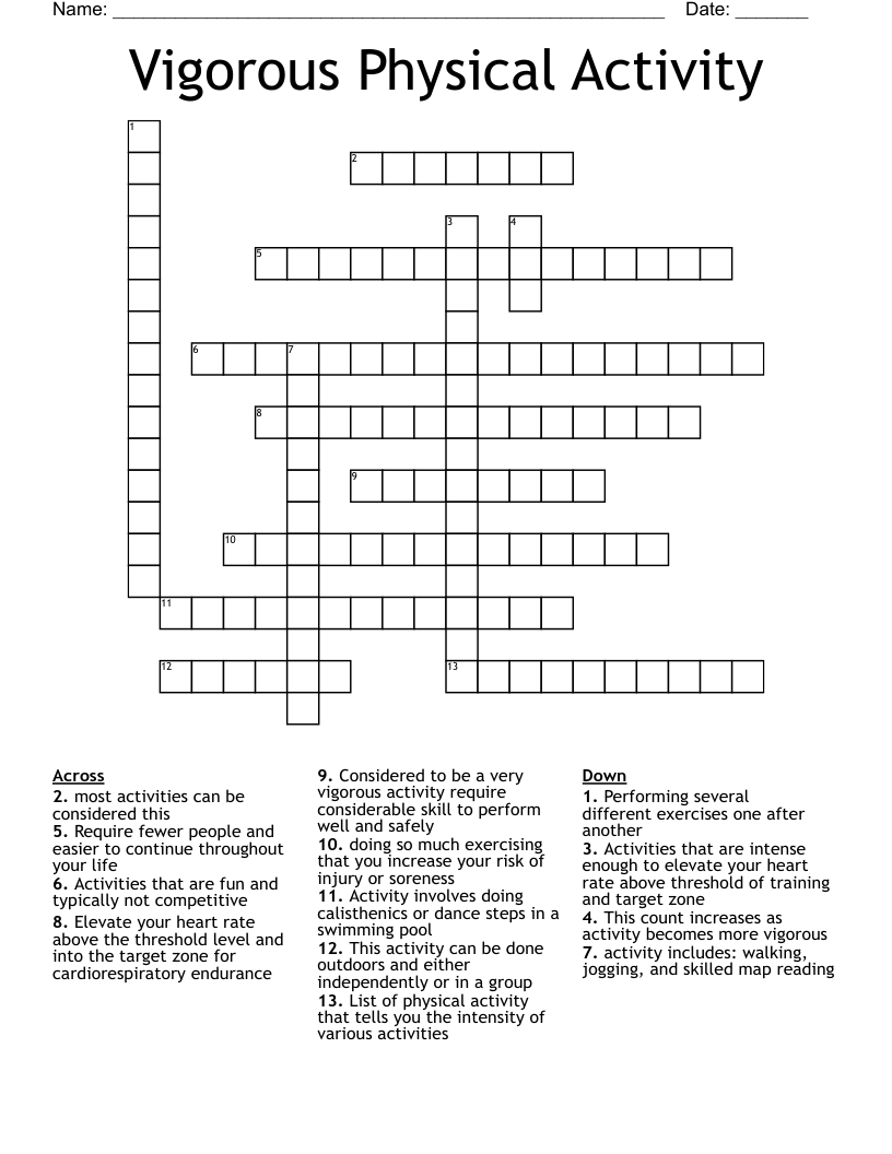 Vigorous Physical Activity Crossword WordMint Vigorous Physical Activity Crossword WordMint