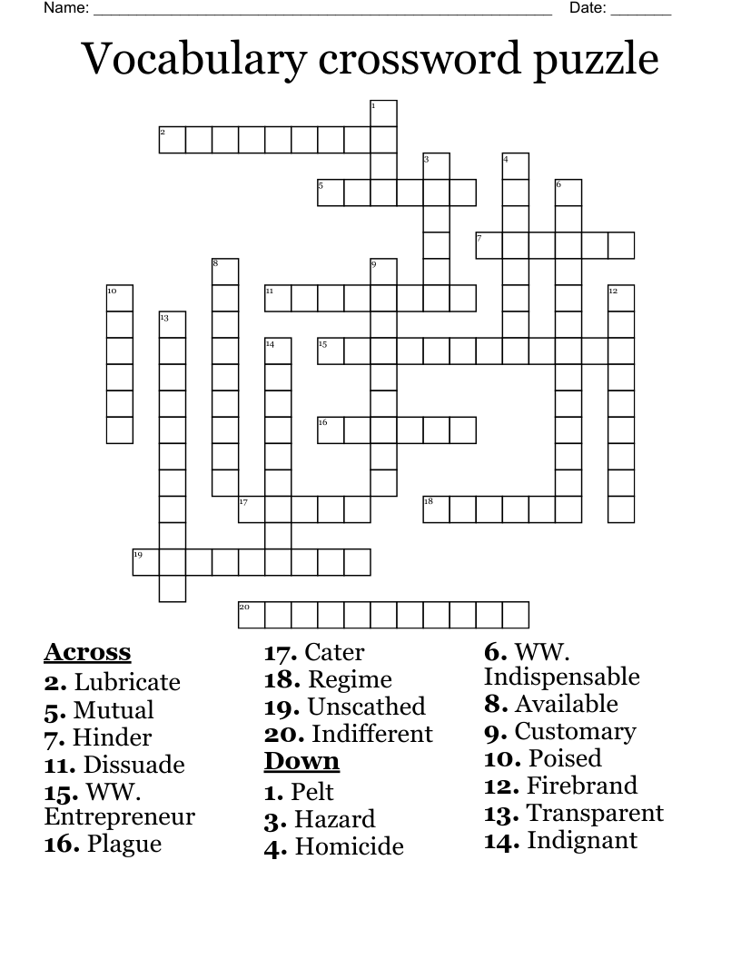 Vocabulary Crossword Puzzle WordMint