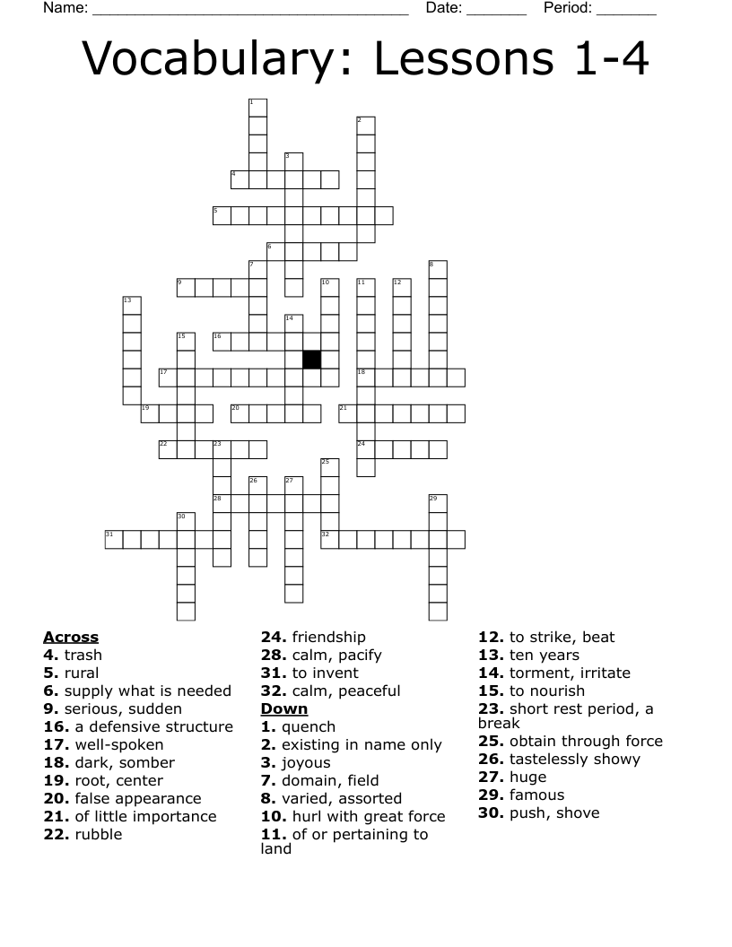 Vocabulary Lessons 1 4 Crossword WordMint