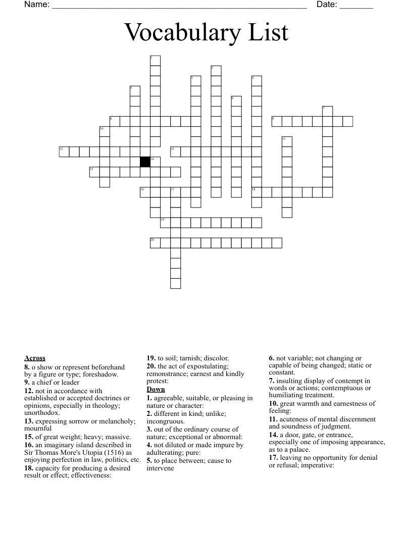Vocabulary List Crossword WordMint Vocabulary List Crossword WordMint