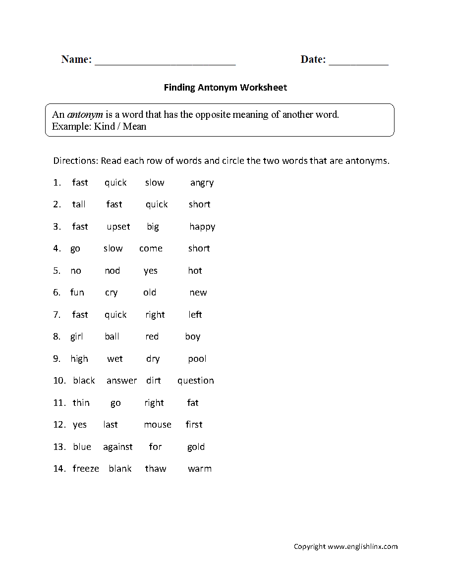 Vocabulary Worksheets Synonym And Antonym Worksheets
