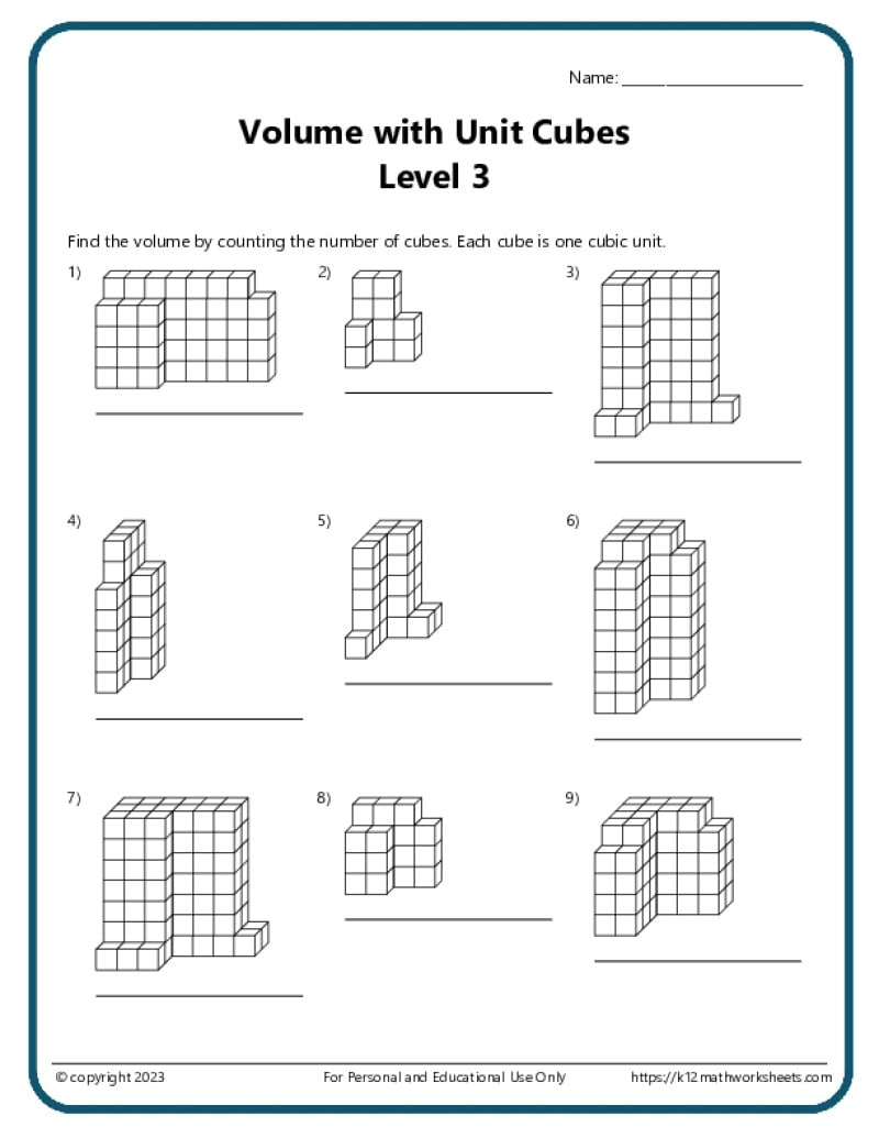 Volume With Unit Cubes K12 Math Worksheets Volume With Unit Cubes K12 Math Worksheets