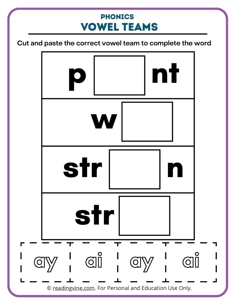 Vowel Teams Worksheets Vowel Teams Worksheets