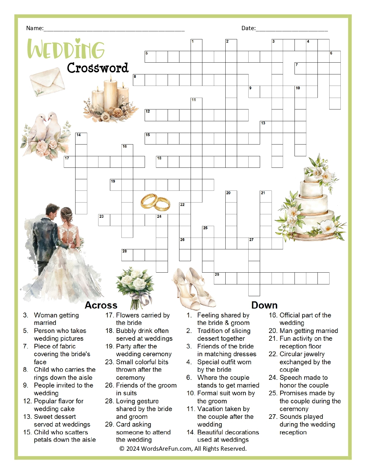 Wedding Crossword Puzzle Wedding Crossword Puzzle
