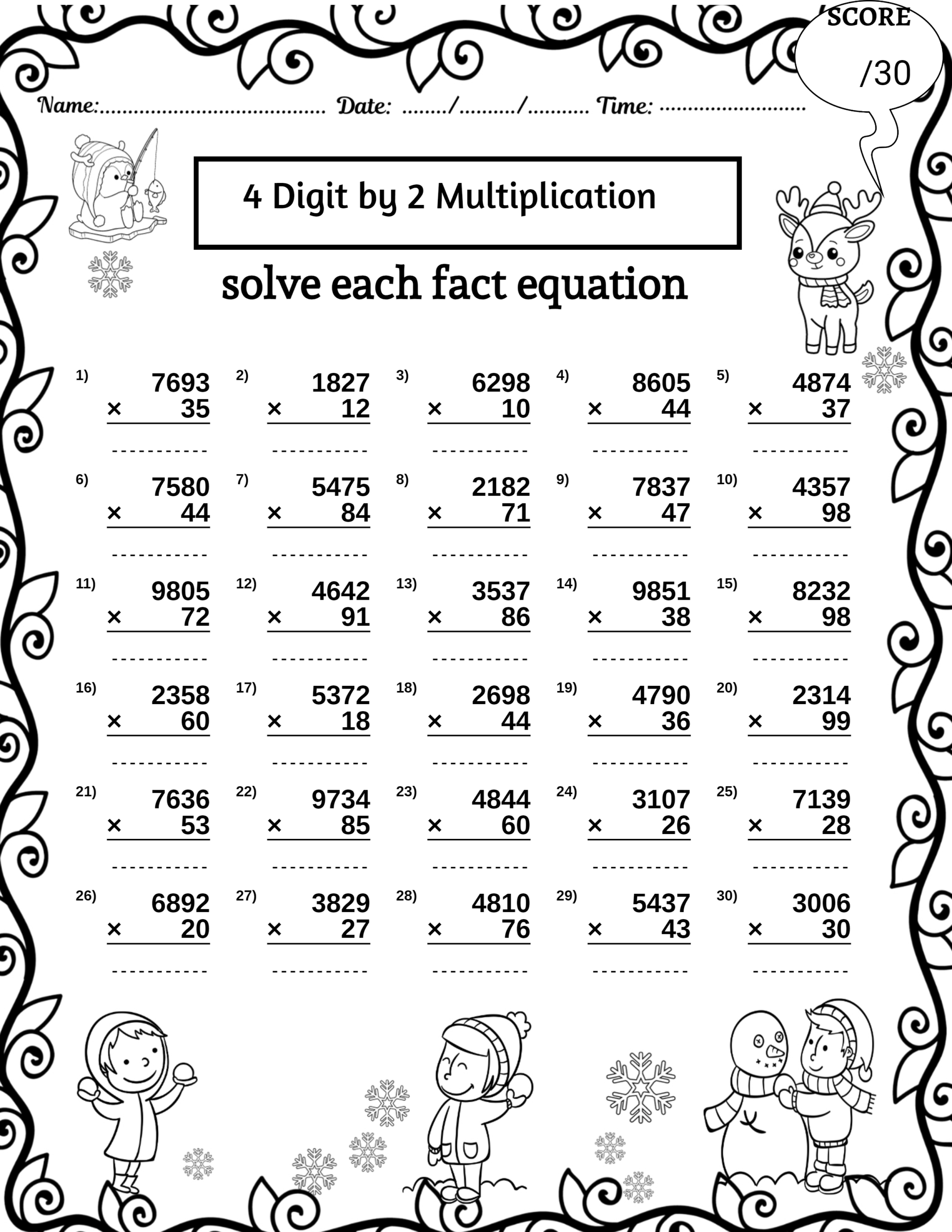 Winter 4 Digit By 2 Digit Multiplication Division Missing Numbers Worksheets Made By Teachers