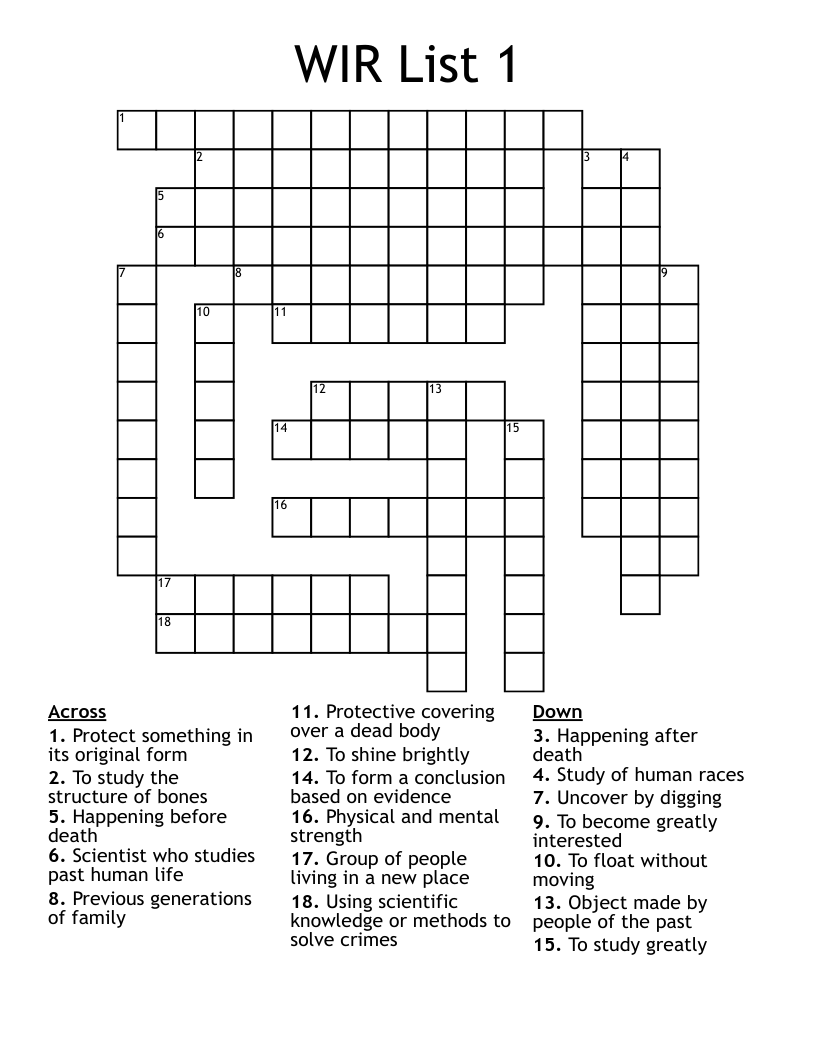 WIR List 1 Crossword WordMint