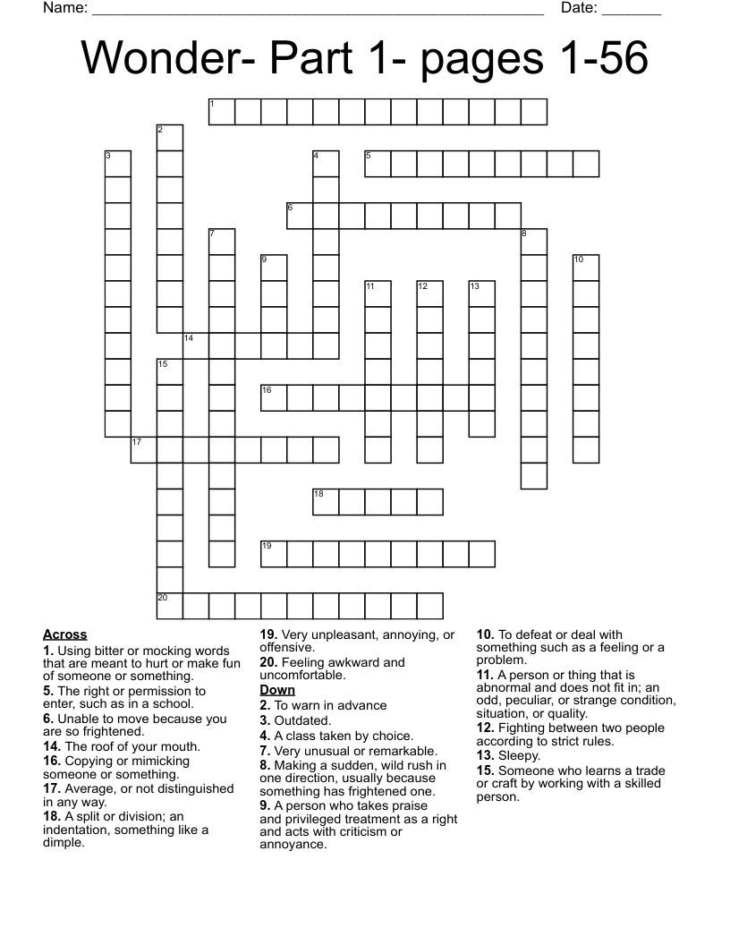 Wonder Part 1 Pages 1 56 Crossword WordMint Wonder Part 1 Pages 1 56 Crossword WordMint