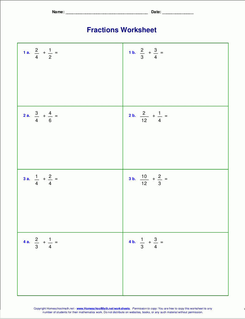Worksheets For Fraction Addition Worksheets For Fraction Addition