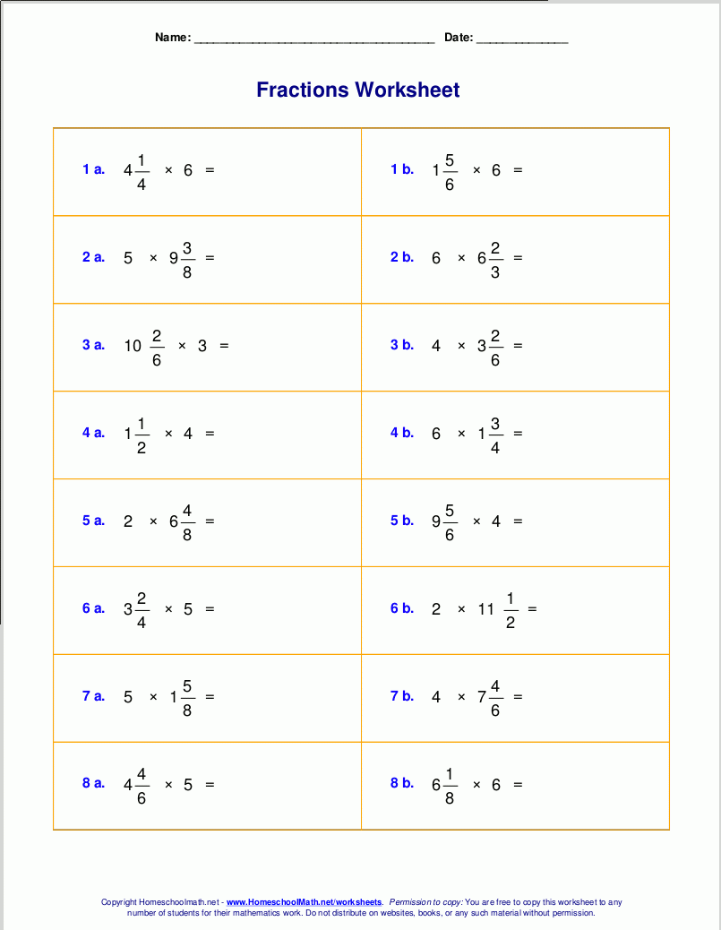 Worksheets For Fraction Multiplication