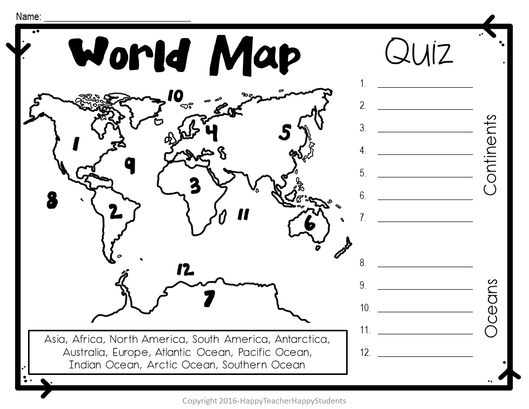 World Map World Map Quiz Test And Map Worksheet 7 Continents And 5 Oceans Made By Teachers World Map World Map Quiz Test And Map Worksheet 7 Continents And 5 Oceans Made By Teachers