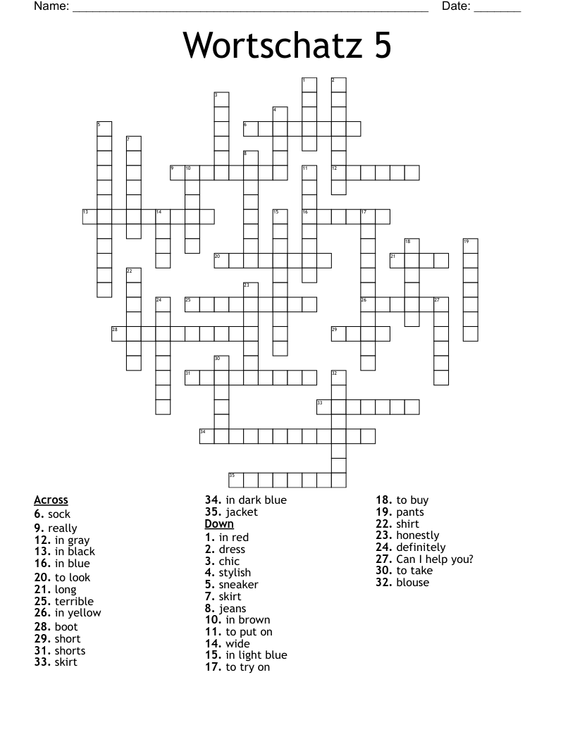 Wortschatz 5 Crossword WordMint