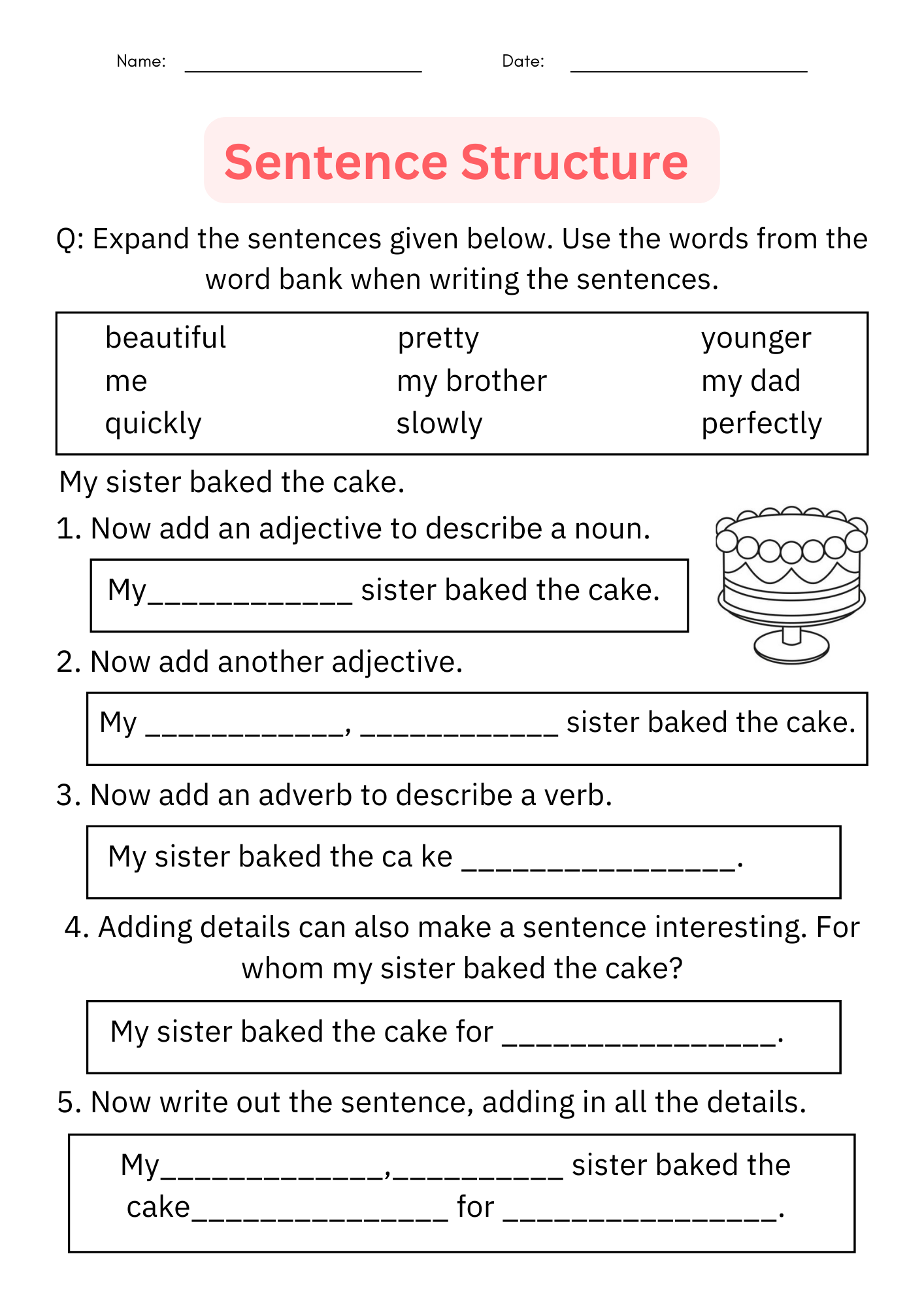 Writing Sentences Sentence Structure Worksheet Digital Printable For Grade 1 Made By Teachers
