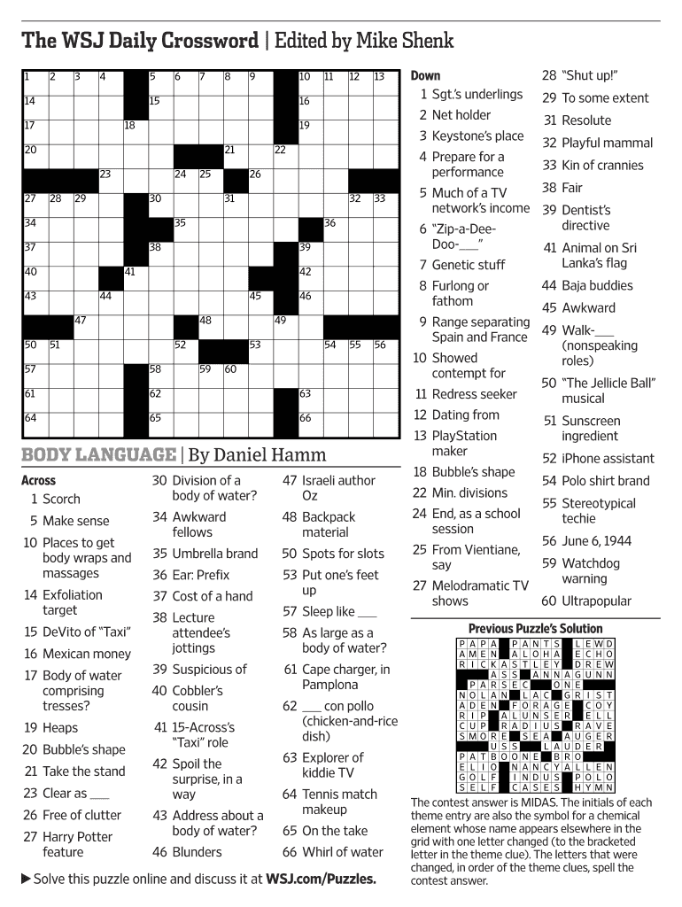 Wsj Crossword Today Printable Pdf Fill Online Printable Fillable Blank PdfFiller Wsj Crossword Today Printable Pdf Fill Online Printable Fillable Blank PdfFiller
