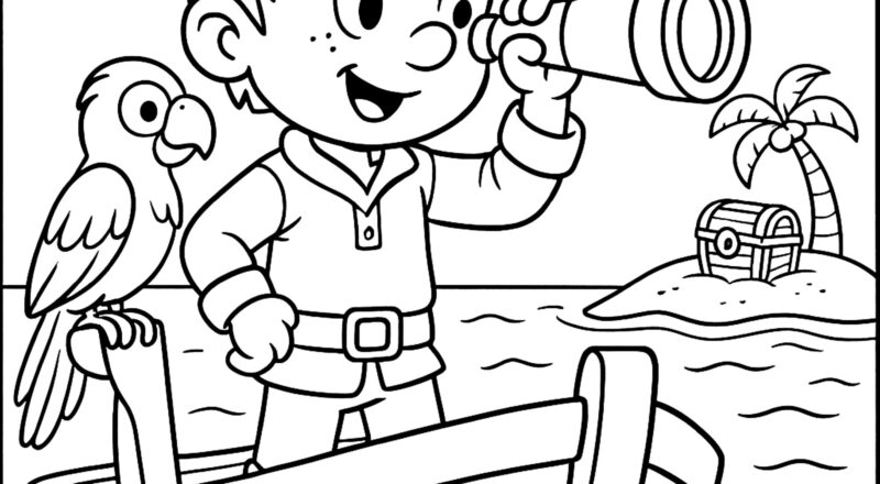 Young Pirate And His Parrot Pirate Coloring Pages
